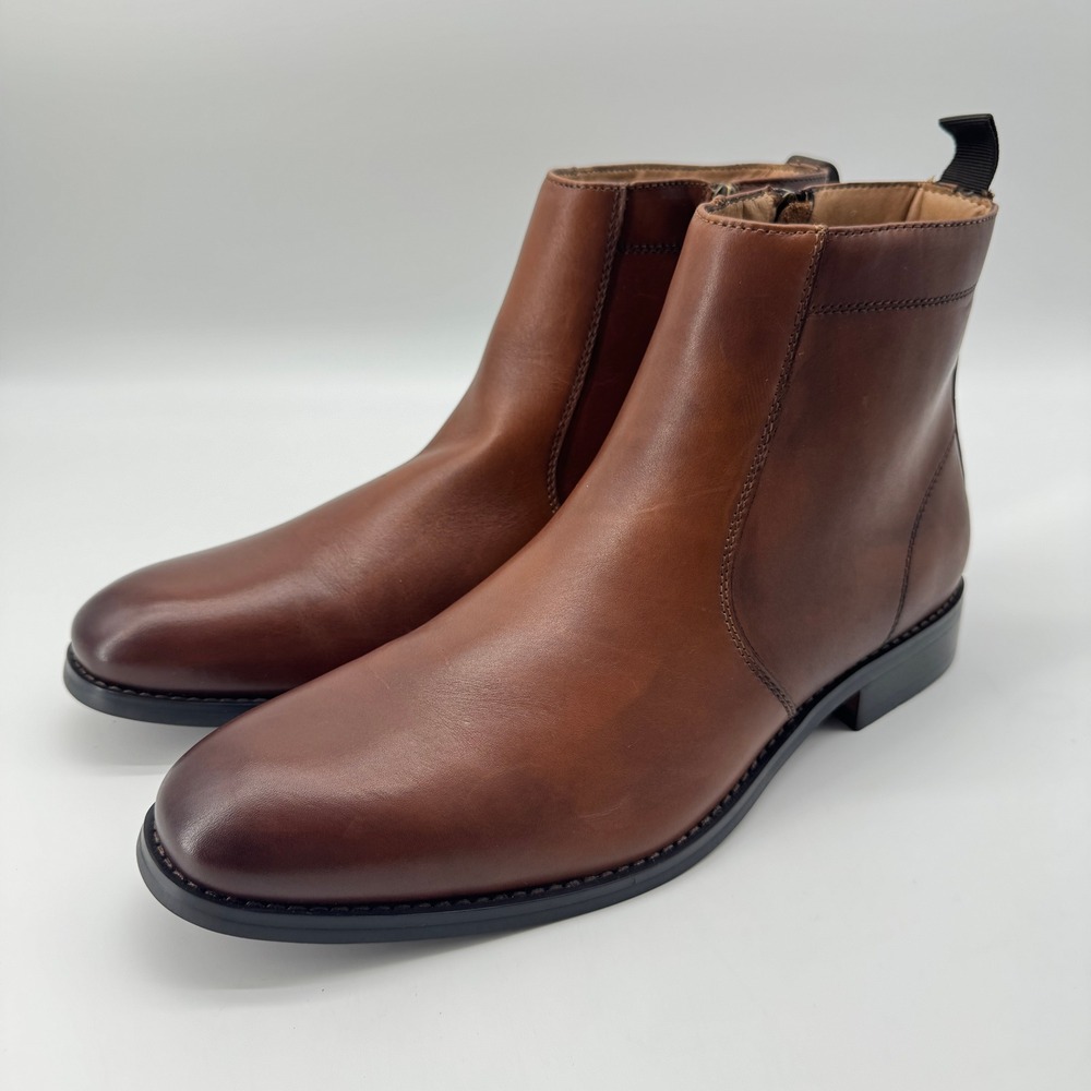 Moretti Black Label Potter Dress Boots 11.5 Cognac Brown Leather Chelsea Ankle